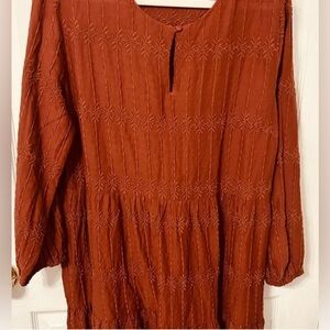 Old Navy long sleeve boho tiered, peasant rust texture dress